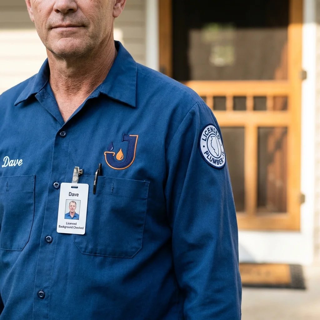 Licensed plumber showing ID badge in McDonough, GA
