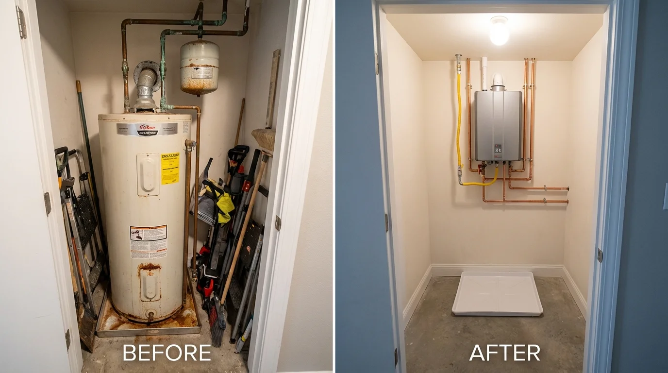 Tank water heater versus wall-mounted tankless unit comparison for McDonough, GA homeowners