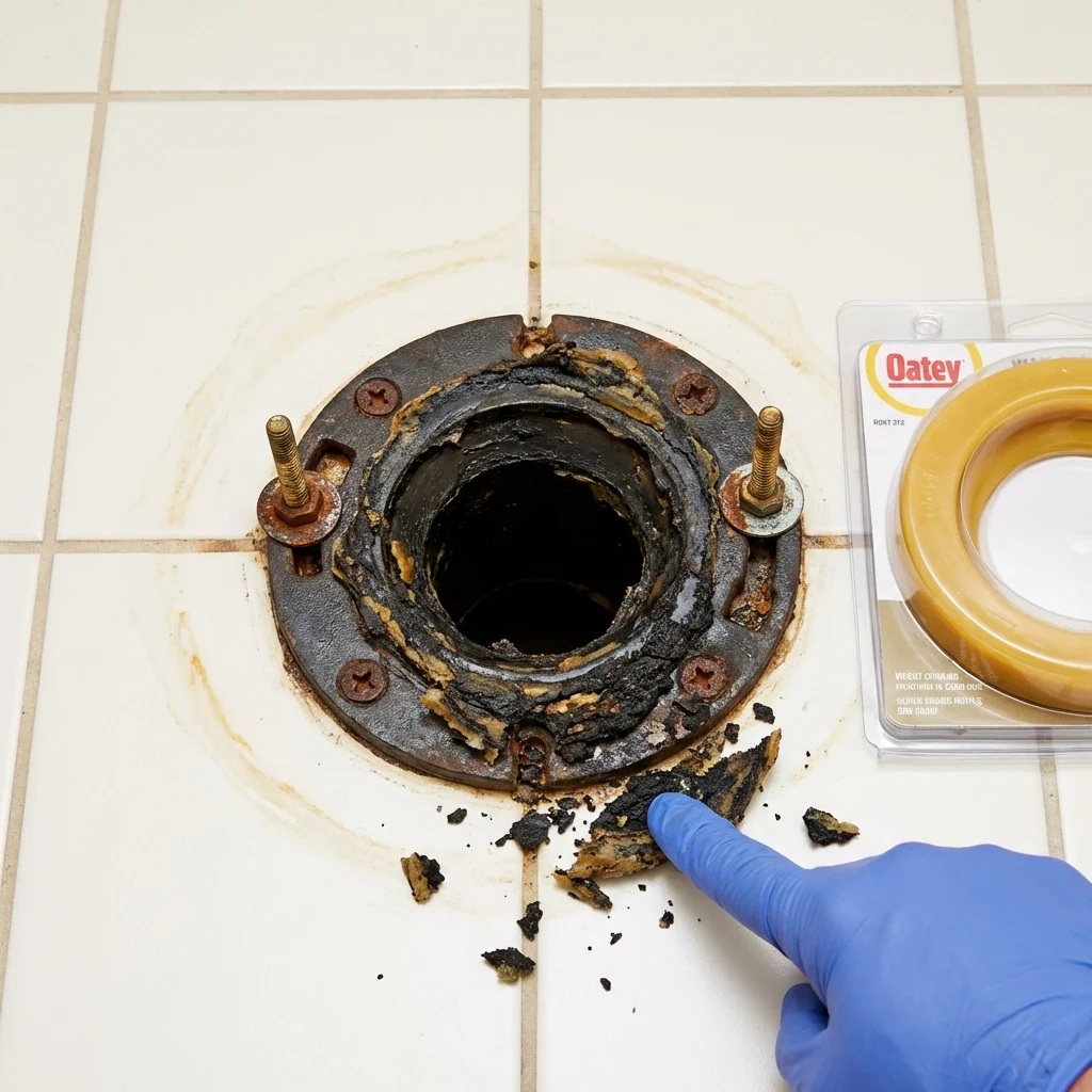 Failed wax ring showing water seepage at the base of a toilet in a McDonough, GA home