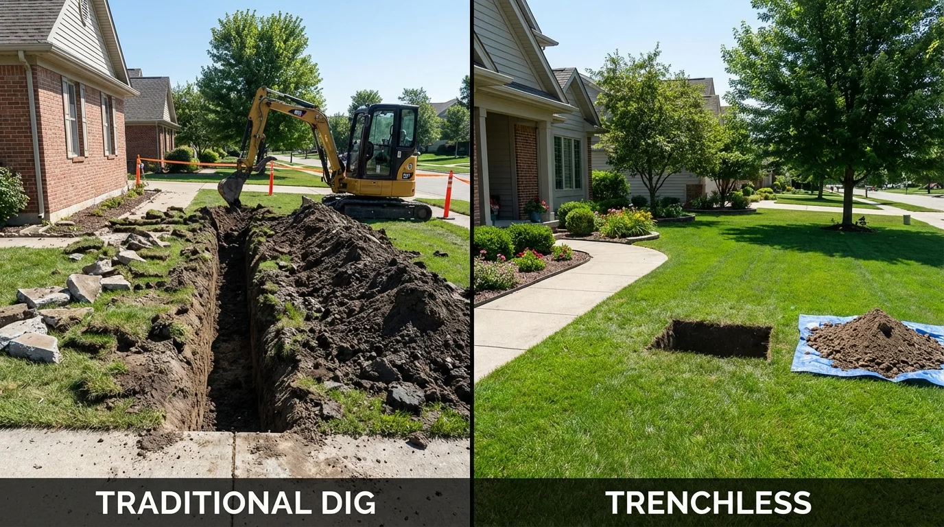 Trenchless sewer repair with minimal yard damage versus traditional excavation in McDonough, GA
